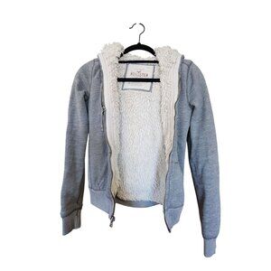 Hollister Womens Sherpa-Lined Zip-Up Hoodie Small Gray Soft Warm Casual Wear